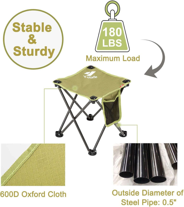 Camping Stool, Lightweight Sturdy Portable Stool with Side Pocket,Sets up in 1 Seconds, Folding Stool for Camping, Fishing, Hiking, Camping Stools for Adults with Carry Bag