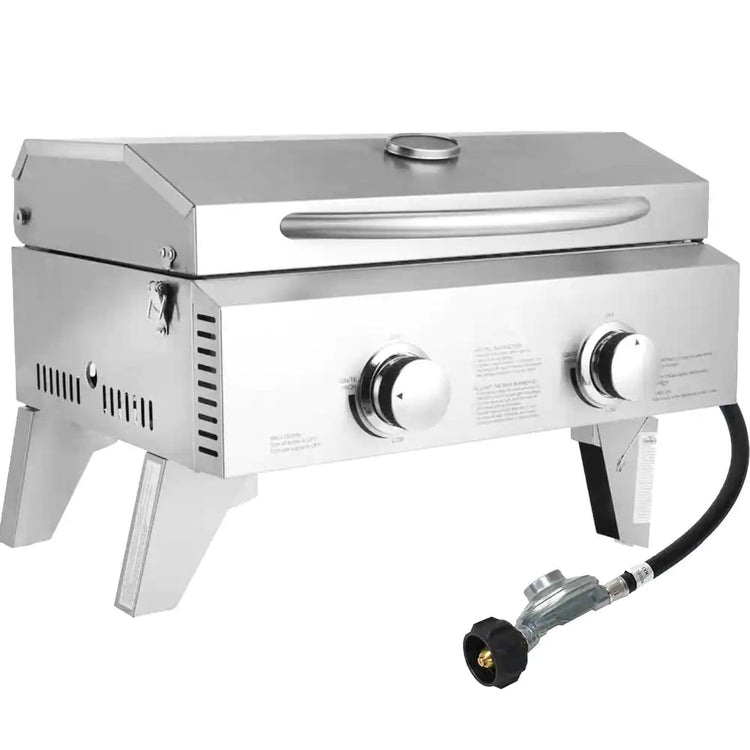 2-Burner Portable Tabletop Propane Gas Grill in Stainless Steel