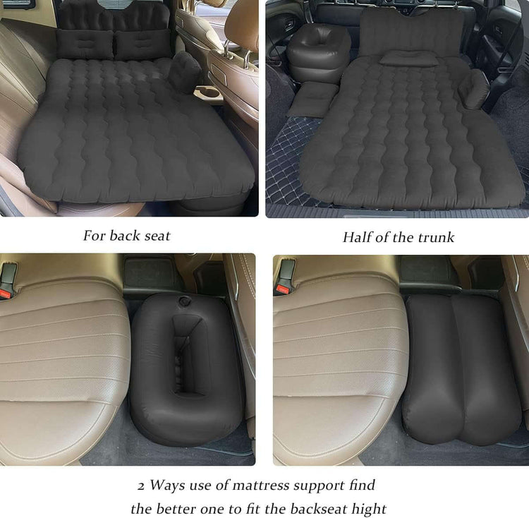 Car Air Mattress, Inflatable Bed for Car Back Seat|Universal Car Mattress with Air Pump|Flocking-Top & PVC Surface Car Bed with 2 Pillows & Fillers for Suv|Sedan|Minivan|Truck Camping Black