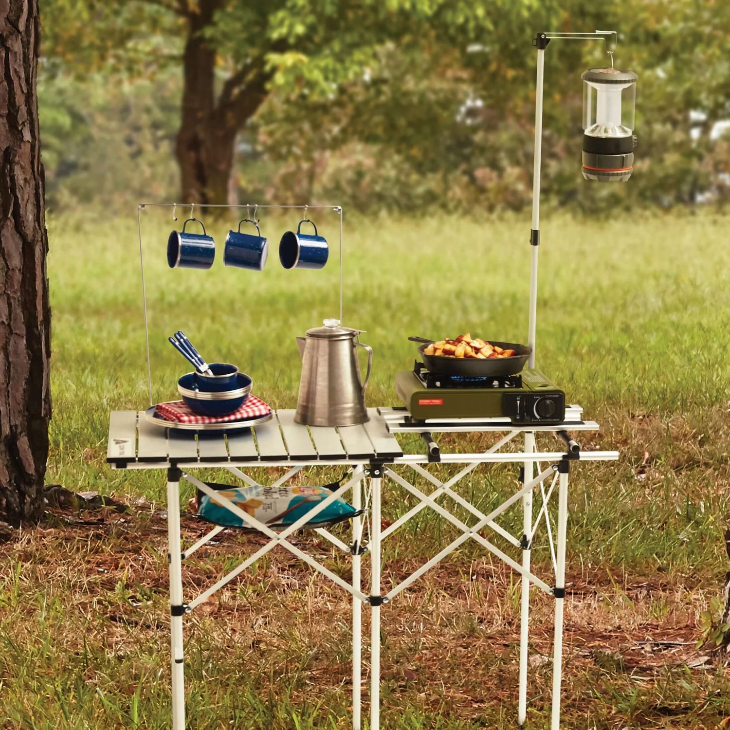 Folding Camp Kitchen Table, 41 In. X 18 In. with Adjustable Stove Platform