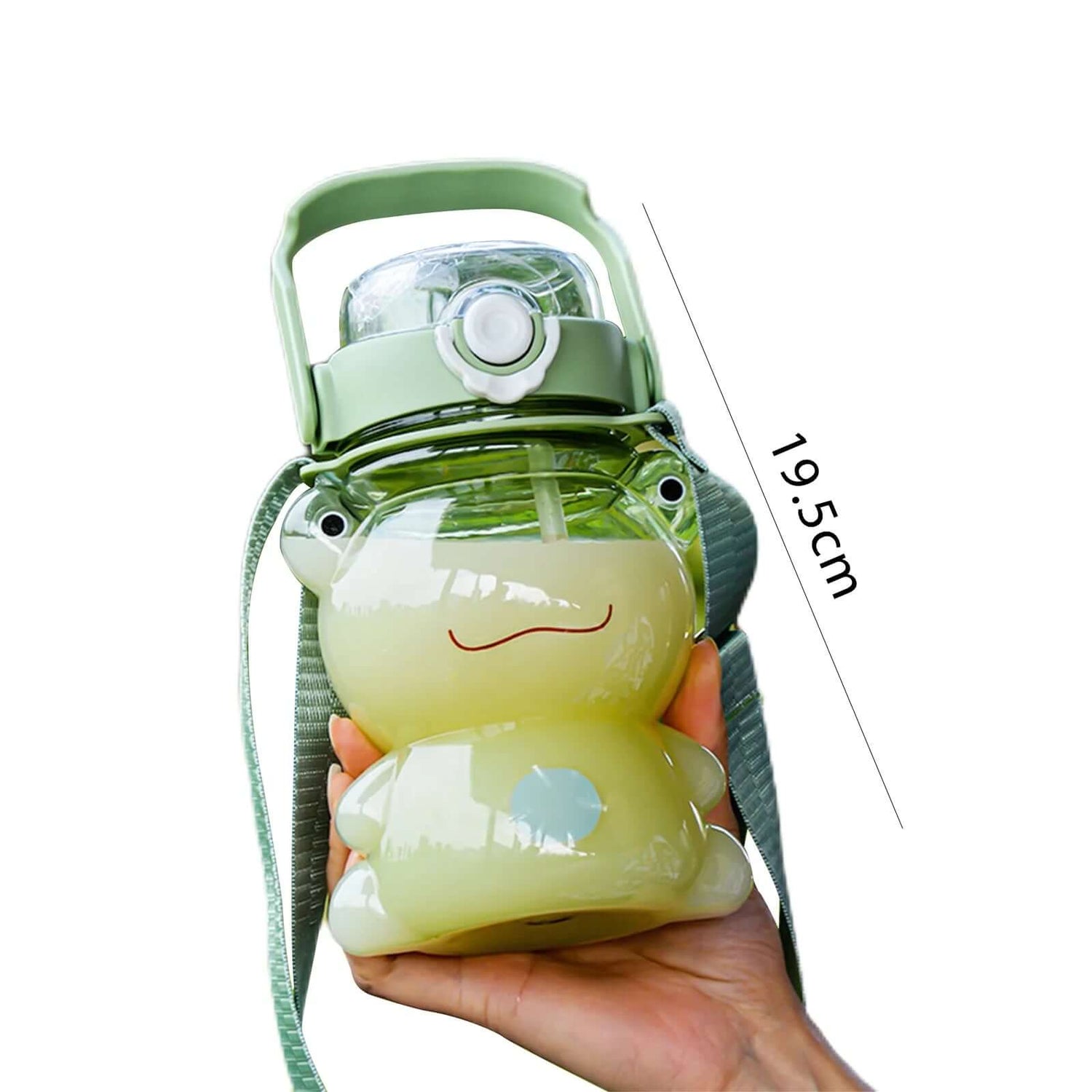 850Ml Bear/Frog Cups Children Double Drink Straw Kettles Water Bottles (Green)