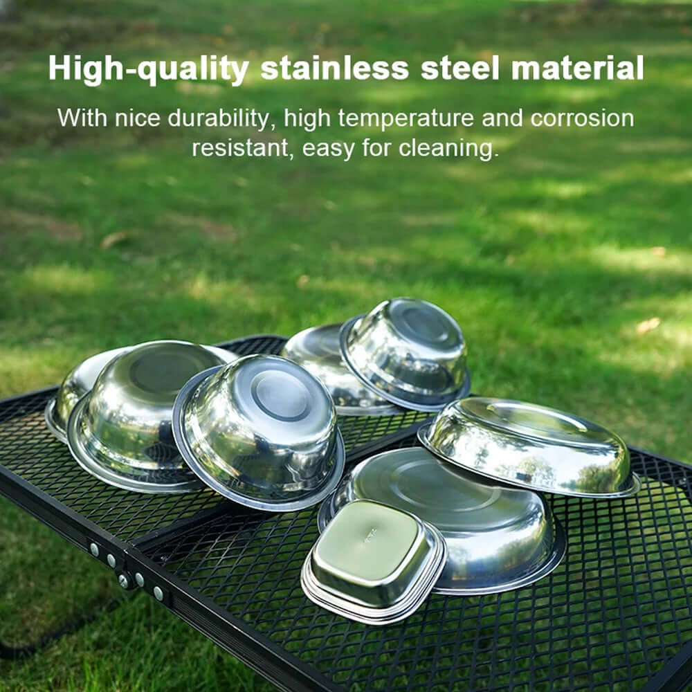 Portable Dinner Plates Camping Tableware Set Stainless Steel Bowls Soup Pots Cooking Camping Picnic