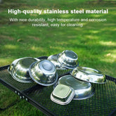 Portable Dinner Plates Camping Tableware Set Stainless Steel Bowls Soup Pots Cooking Camping Picnic