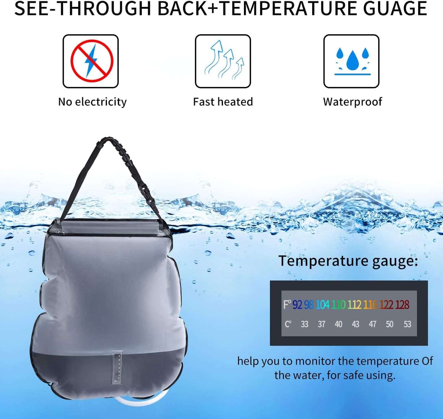 Camping Shower for Camp Shower 20L/5 Gallons Solar Shower Bag with Removable Hose and On-Off Switchable Shower Head for Camping Swimming Outdoor Traveling