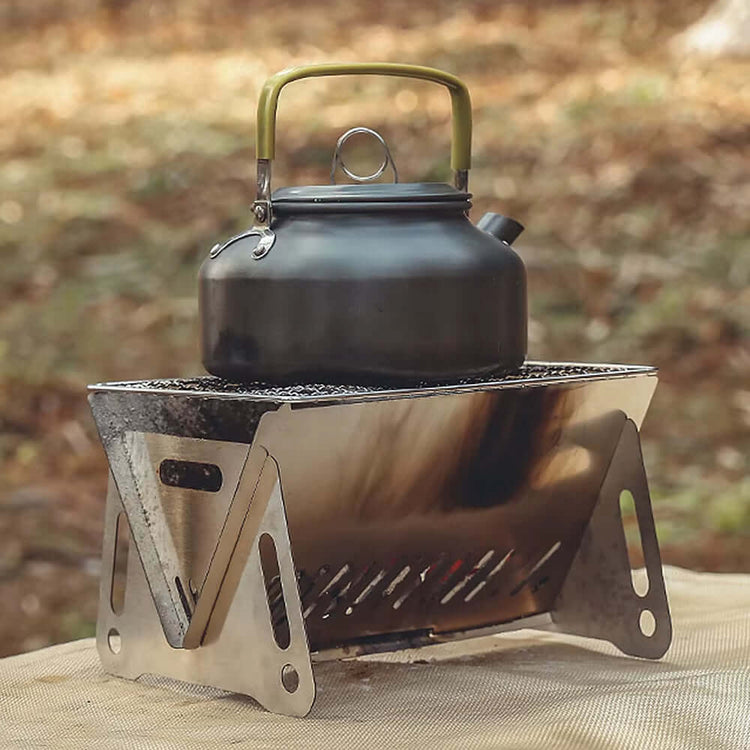 Camping Wood Burning Stove with Grill Plate Outdoor Portable Folding Stainless Steel Backpacking Barbeque Cooking Stove