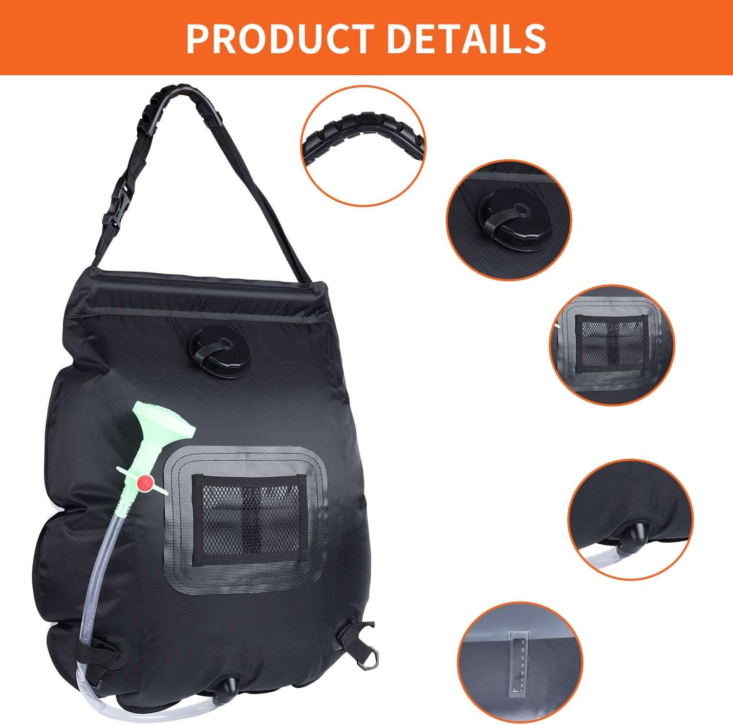 Camping Shower for Camp Shower 20L/5 Gallons Solar Shower Bag with Removable Hose and On-Off Switchable Shower Head for Camping Swimming Outdoor Traveling