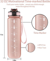 32 Oz Water Bottle with Time Marker, Carry Strap, Leak-Proof Tritan Bpa-Free, Ensure You Drink Enough Water for Fitness, Gym, Camping, Outdoor Sports