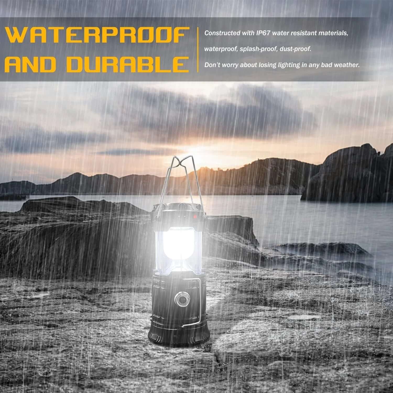 4 Pack LED Camping Lantern, Solar and Rechargeable Lantern Flashlight Collapsible and Portable Light for Camp/Hiking/Emergency/Hurricanes/Storm