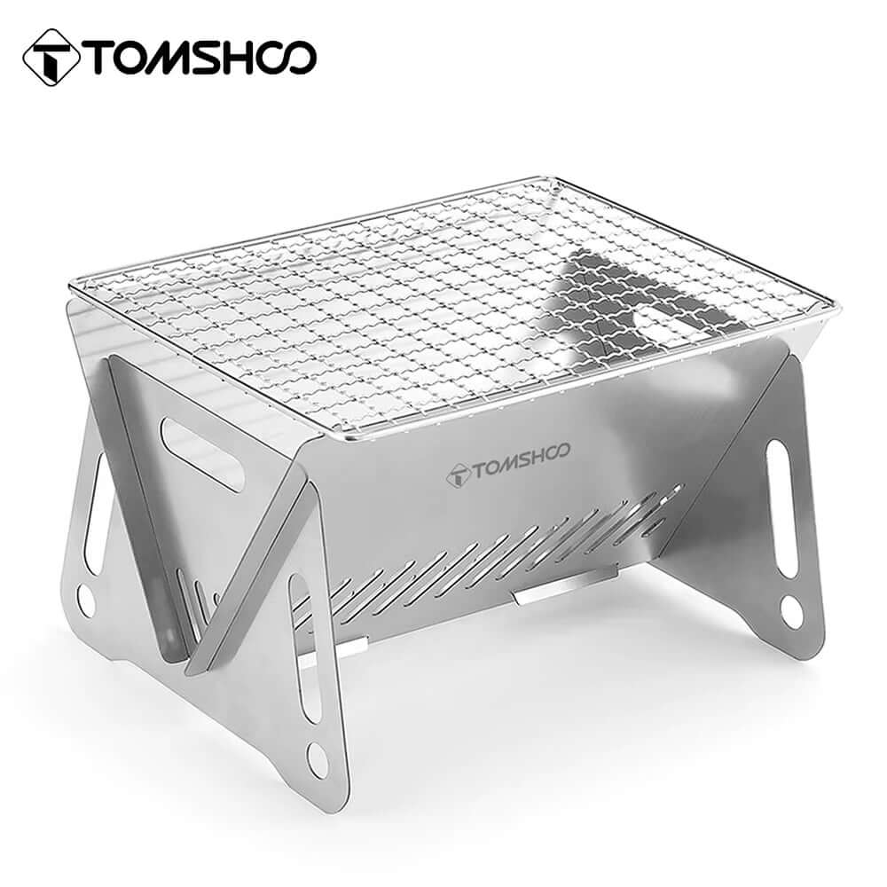 Camping Wood Burning Stove with Grill Plate Outdoor Portable Folding Stainless Steel Backpacking Barbeque Cooking Stove