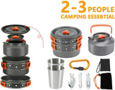 Outdoor Cookware Set Camping Cooker Set Camping Equipment Mountaineering Aluminum Cooker BBQ Tableware Camping Pot Set Suitable for 2~3 People - Green