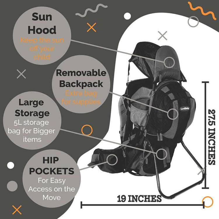 2-In 1 Baby Backpack Carrier - Ergonomic Toddler Hiking/Baby Hiking Backpack Carrier with Removable Bag, Diaper Change Pad, Insulated Pocket + Rain and Sun Hood to Protect Your Child