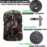 Waterproof Backpack Rain Cover, 10000Mm Waterproof Level, Upgraded Anti-Slip Cross Buckle Straps, Four Strengthened Layers for Hiking Camping Traveling