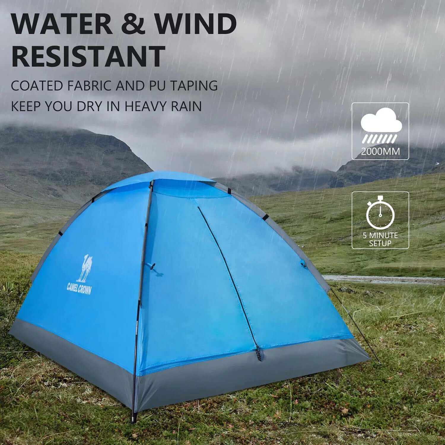 Camping Tent Lightweight 2 Person Tent for Camping Waterproof Dome Tent Outdoor Emergency Tent Portable Easy up Tents with Carry Bag Blue