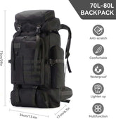 75L Hiking Backpack Outdoor Trekking Bag Lightweight Waterproof Bag Ski Backpack Tactical Backpack, New Black