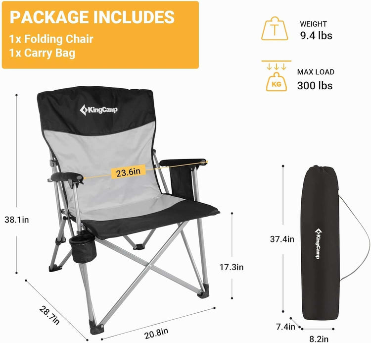 Large-Angle Backrest Folding Camping Chair for Adults with Hard-Armrest, Outdoor Camp Chairs Adults, Cup Holder, Side Pocket,Lawn Chairs Adults for Outside, Picnic,Travel, Bbq(Upto 300 Lbs)