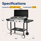 2 Burner Outdoor Propane Griddle Station for Camping, 30,000 BTU with 2 Side-Shelf and Hard Cover