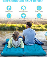 Camping Sleeping Pad, 2021 Newest Inflatable with Foot Press Sleeping Mat Pillow，Button Connection Large Size 4"-Thick, Portable Waterproof and Compact Air Mat for Camping,Hiking,Beach