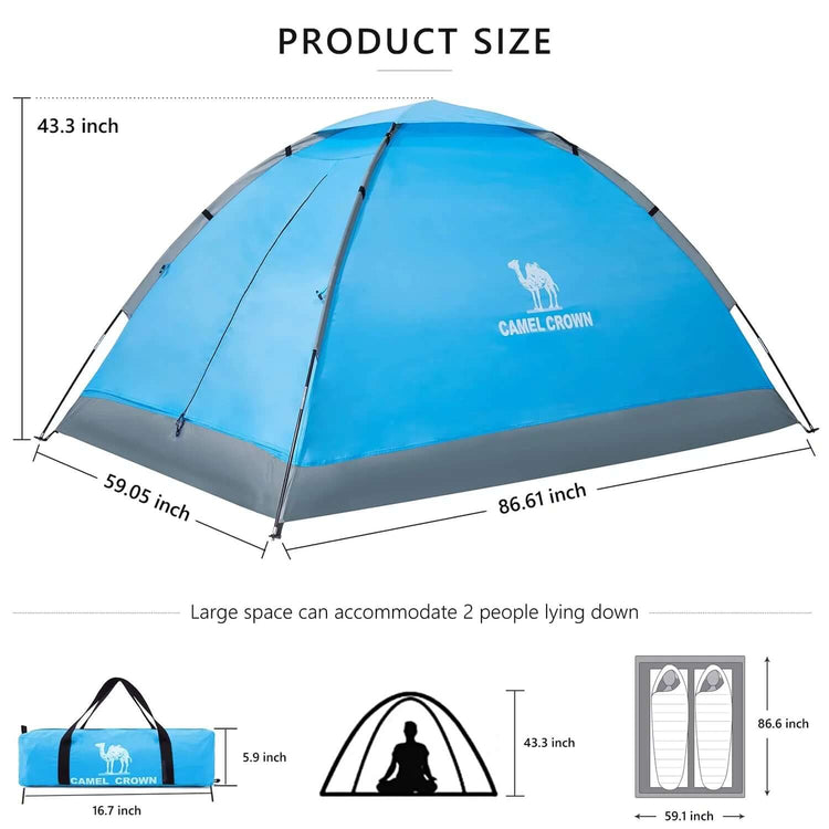 Camping Tent Lightweight 2 Person Tent for Camping Waterproof Dome Tent Outdoor Emergency Tent Portable Easy up Tents with Carry Bag Blue