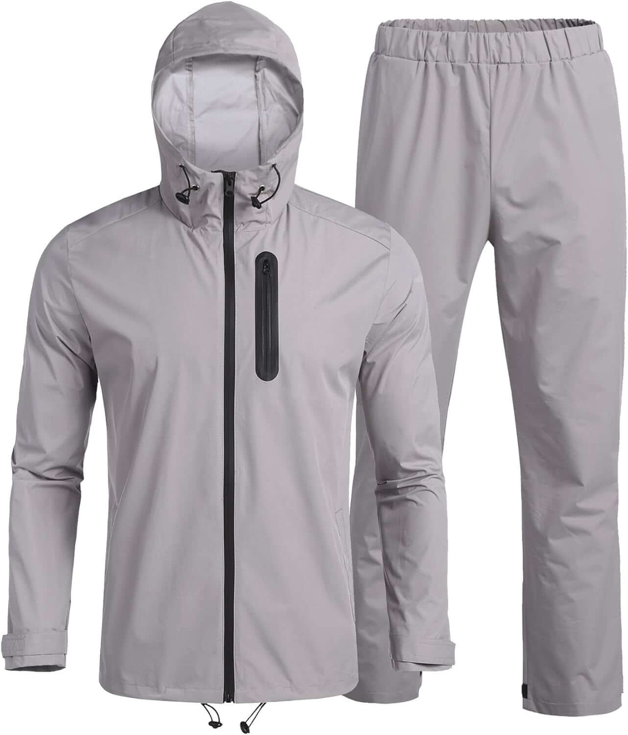 Mens Waterproof Rain Suit with Hood 2 Pieces Lightweight Fishing Camping Rain Jacket (Medium, Grey)