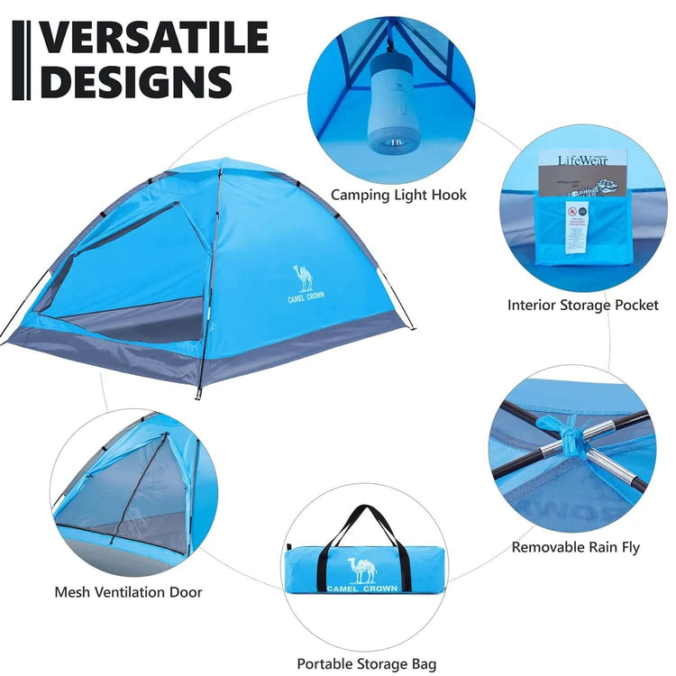 Camping Tent Lightweight 2 Person Tent for Camping Waterproof Dome Tent Outdoor Emergency Tent Portable Easy up Tents with Carry Bag Blue