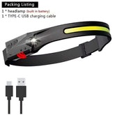 LED Induction Headlamp COB Sensor Headlight USB Charging Head Torch Built-In Battery Flashlight Camping Light