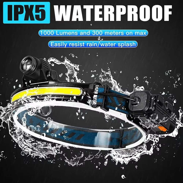 Induction Headlamp XPG+COB LED Head Lamp with Built-In Battery Flashlight Multi-Function USB Rechargeable 6 Modes Head Torch