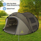 Instant Tent 4-Person Camp Tent, Automatic Setup Pop up Tent, Waterproof, Huge Side Screen Windows, Green