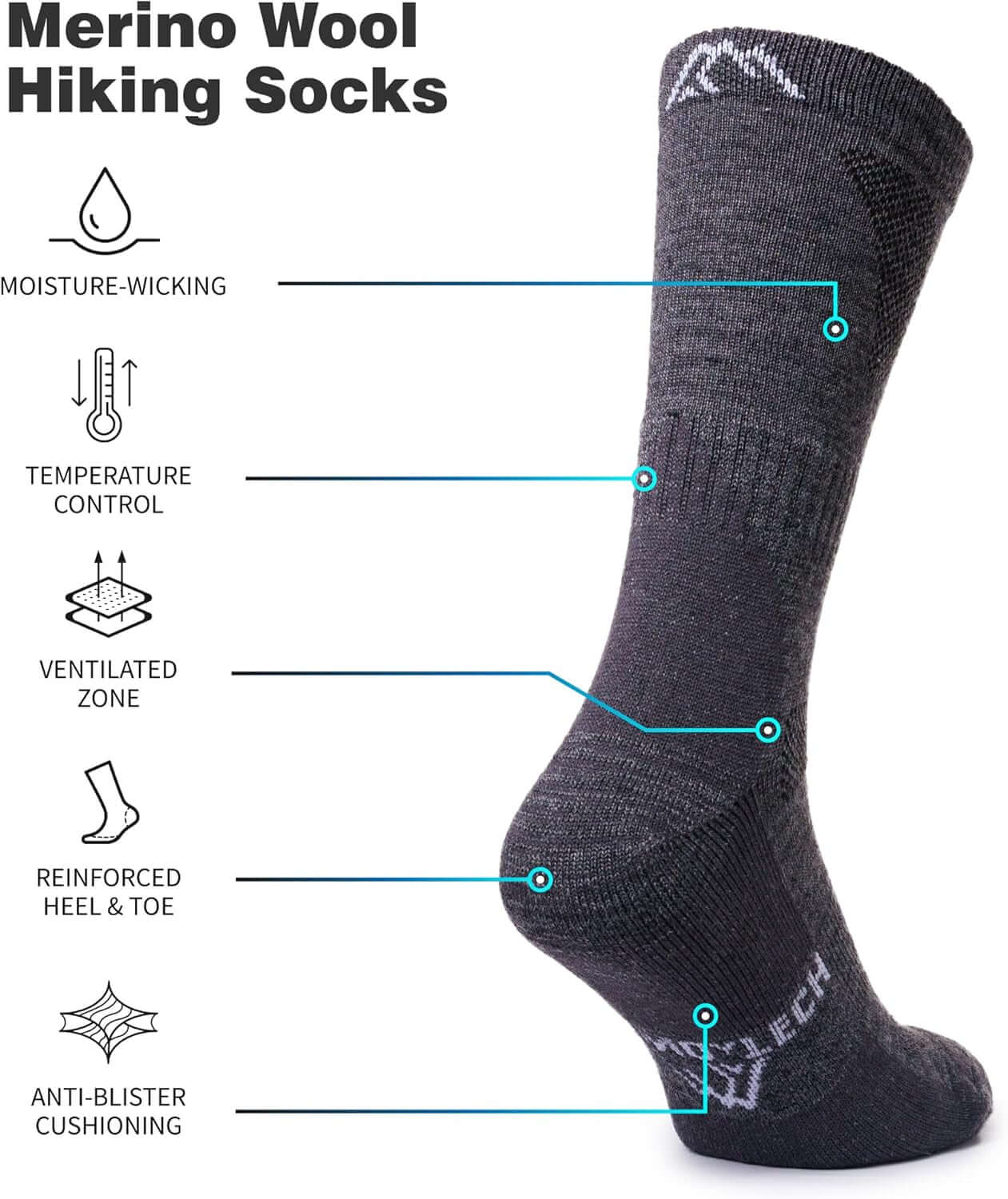 Merino Wool Socks for Women and Men - Merino Wool Hiking Socks Crew Style