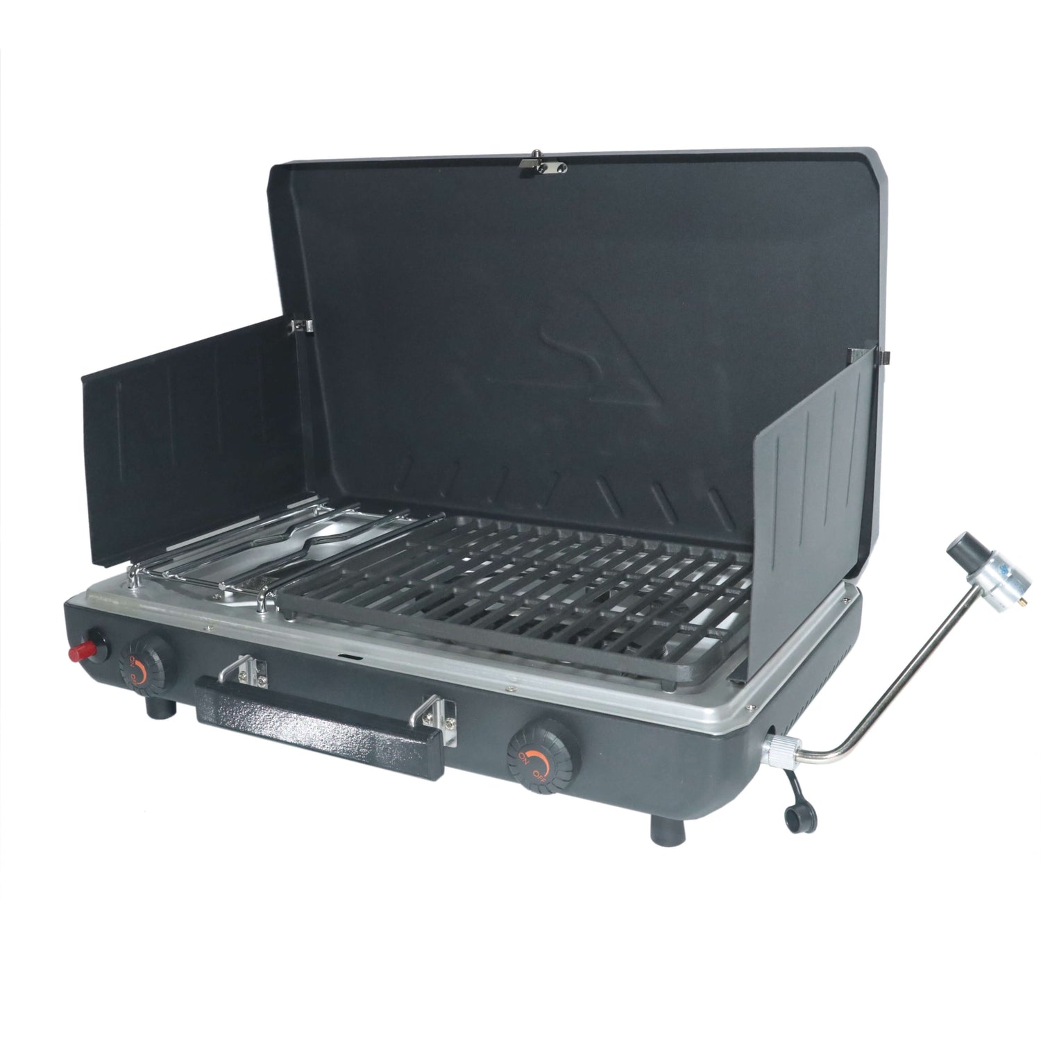 Propane 2-In-1 Portable 2 Burner Grill Camp Stove, Model GCT2220WB, New