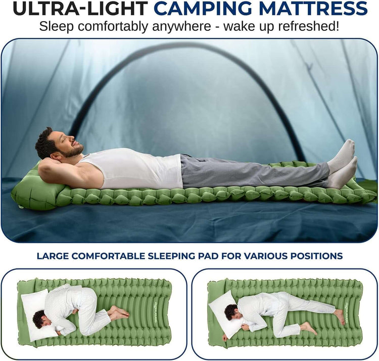 Lightweight & Compact Camping Gear – Sleeping Pads & Bags with Built-In Pillows for Outdoor Comfort, Waterproof & Tear-Resistant Design, Perfect for Hiking, Backpacking, Couples & Solo Use