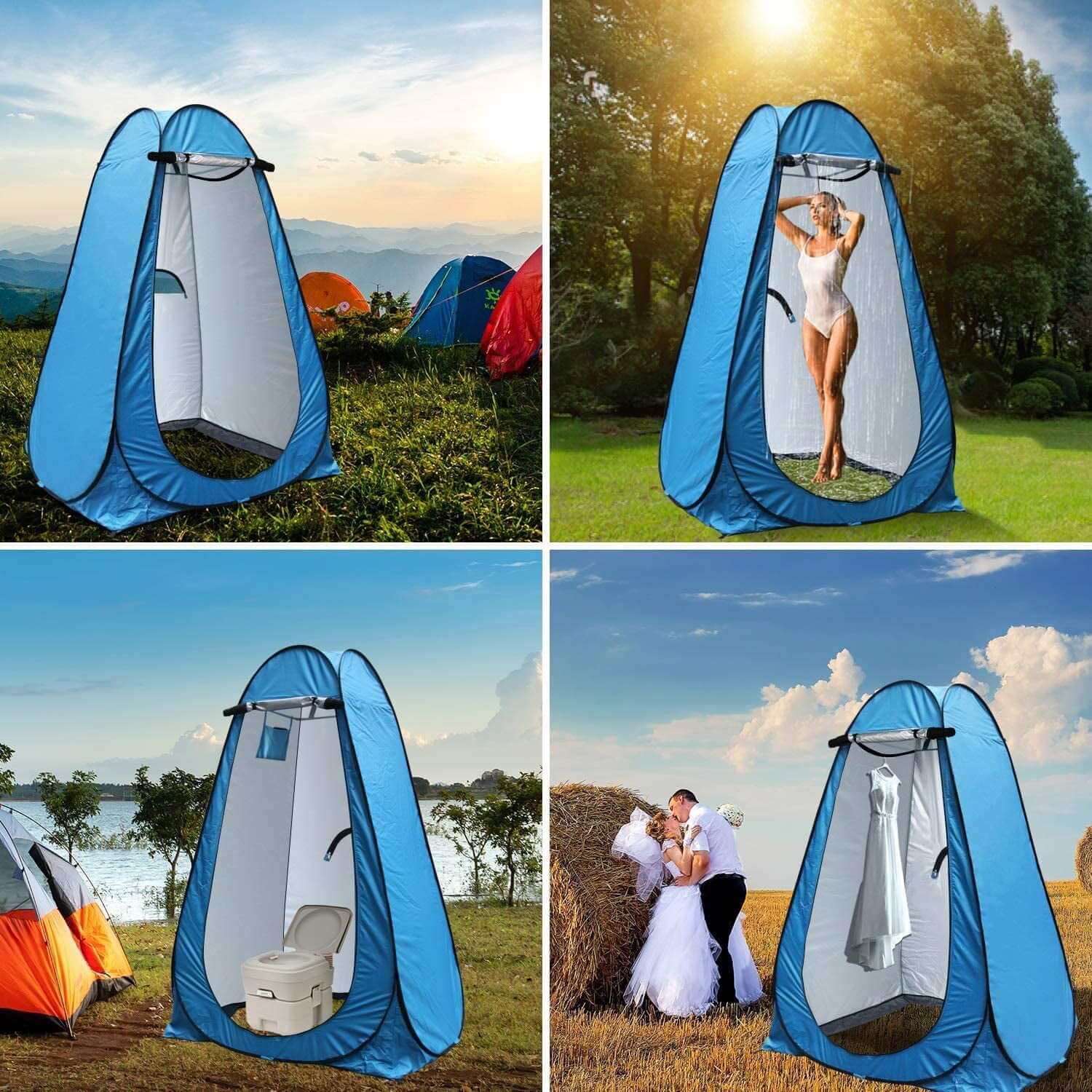 Shower Tents, Portable Pop-Up Outdoor Privacy Tents, Silver Plated Sun Protection UPF 50+ and Waterproof Tents Camp Toilet(Blue)