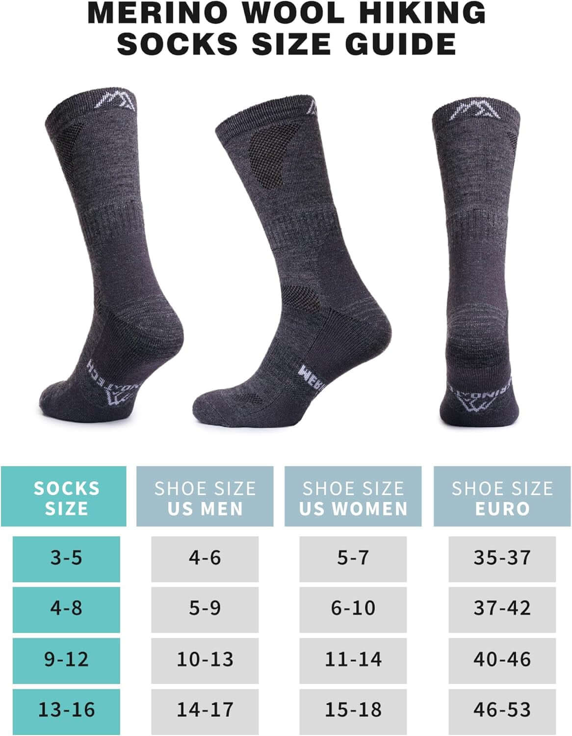 Merino Wool Socks for Women and Men - Merino Wool Hiking Socks Crew Style