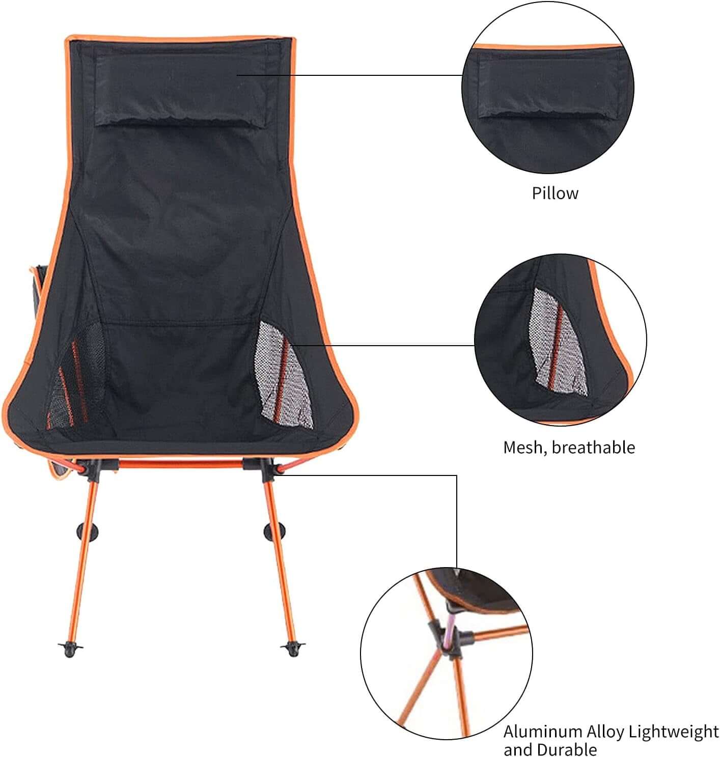 Folding High Back Camping Chair with Headrest, Portable Compact Chair for Outdoor Camp, Travel, Picnic, Hiking, 900D Oxford Cloth & Aluminum Alloy, Heavy Duty Foldable Outdoor Chair for Beach