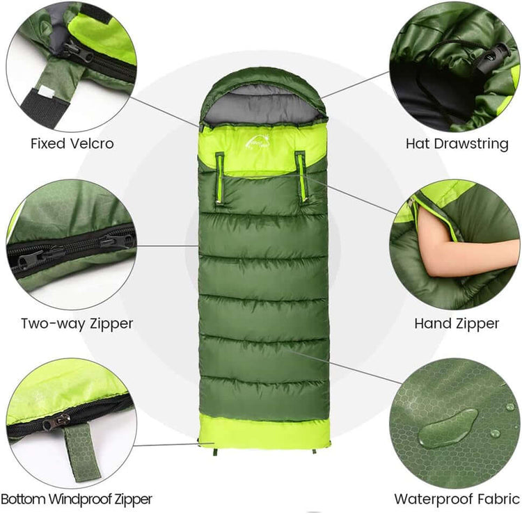 0 Degree Wearable Sleeping Bag for Adults Compact Lightweight Cold Weather Mummy Sleeping Bags for 2-3 Season Camping Backpacking, Fits 5°F ~ 50°F, 4.3Lbs More Warmer