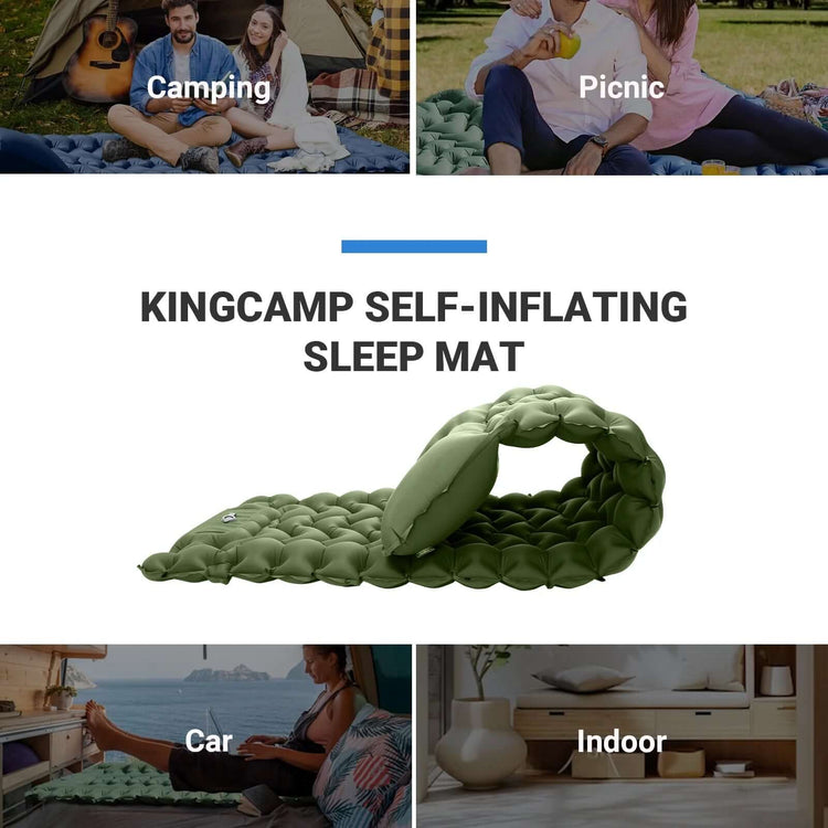 Sleeping Pad for Camping Mattress with Built in Foot Pump Connectable, Durable Inflatable Self Inflating Sleeping Pad with Pillow Compact & Comfortable for Camping and Hiking, Olive