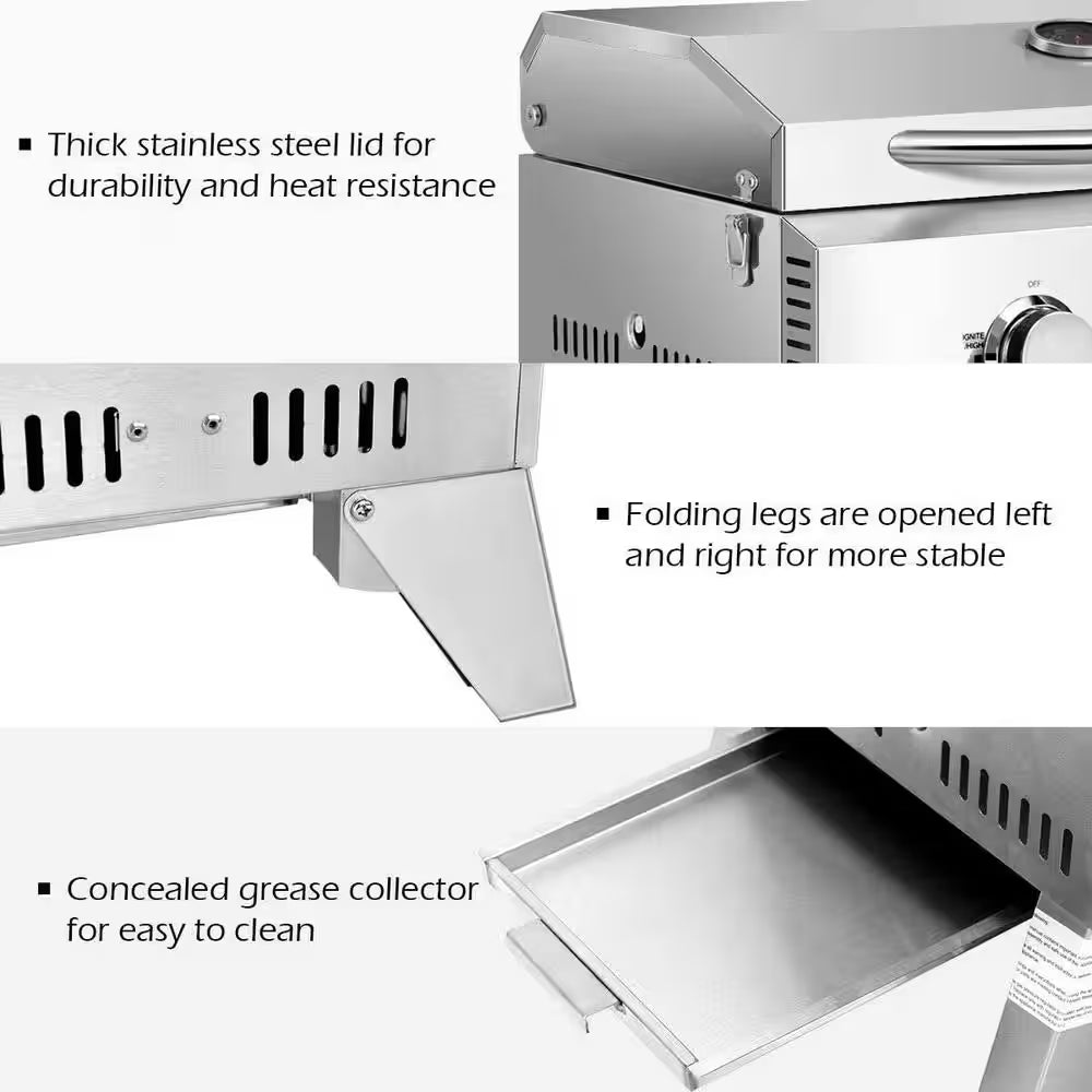 2-Burner Portable Tabletop Propane Gas Grill in Stainless Steel