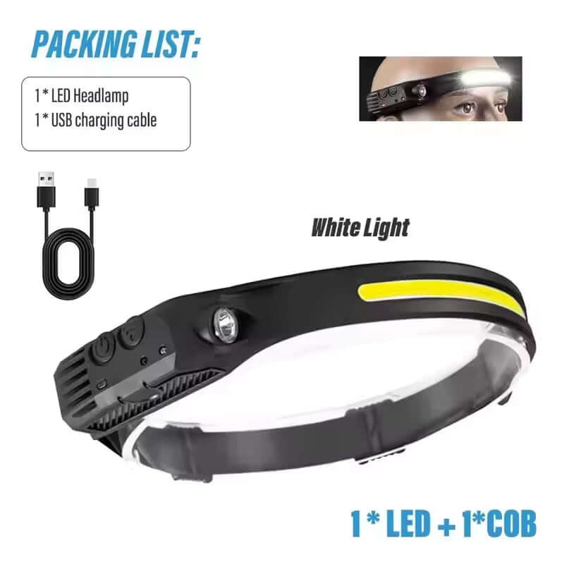 LED Induction Headlamp COB Sensor Headlight USB Charging Head Torch Built-In Battery Flashlight Camping Light