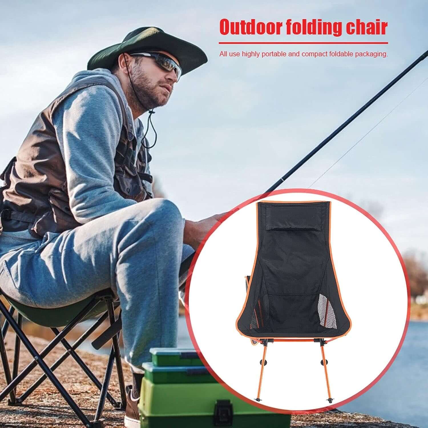 Folding High Back Camping Chair with Headrest, Portable Compact Chair for Outdoor Camp, Travel, Picnic, Hiking, 900D Oxford Cloth & Aluminum Alloy, Heavy Duty Foldable Outdoor Chair for Beach