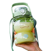 850Ml Bear/Frog Cups Children Double Drink Straw Kettles Water Bottles (Green)