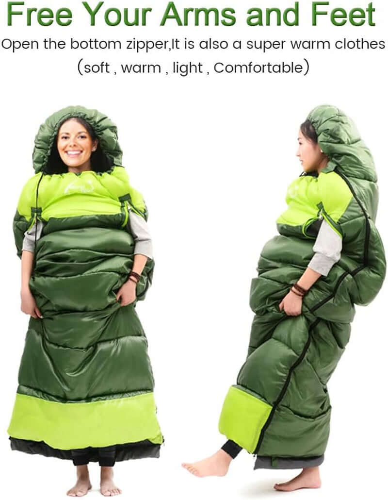 0 Degree Wearable Sleeping Bag for Adults Compact Lightweight Cold Weather Mummy Sleeping Bags for 2-3 Season Camping Backpacking, Fits 5°F ~ 50°F, 4.3Lbs More Warmer