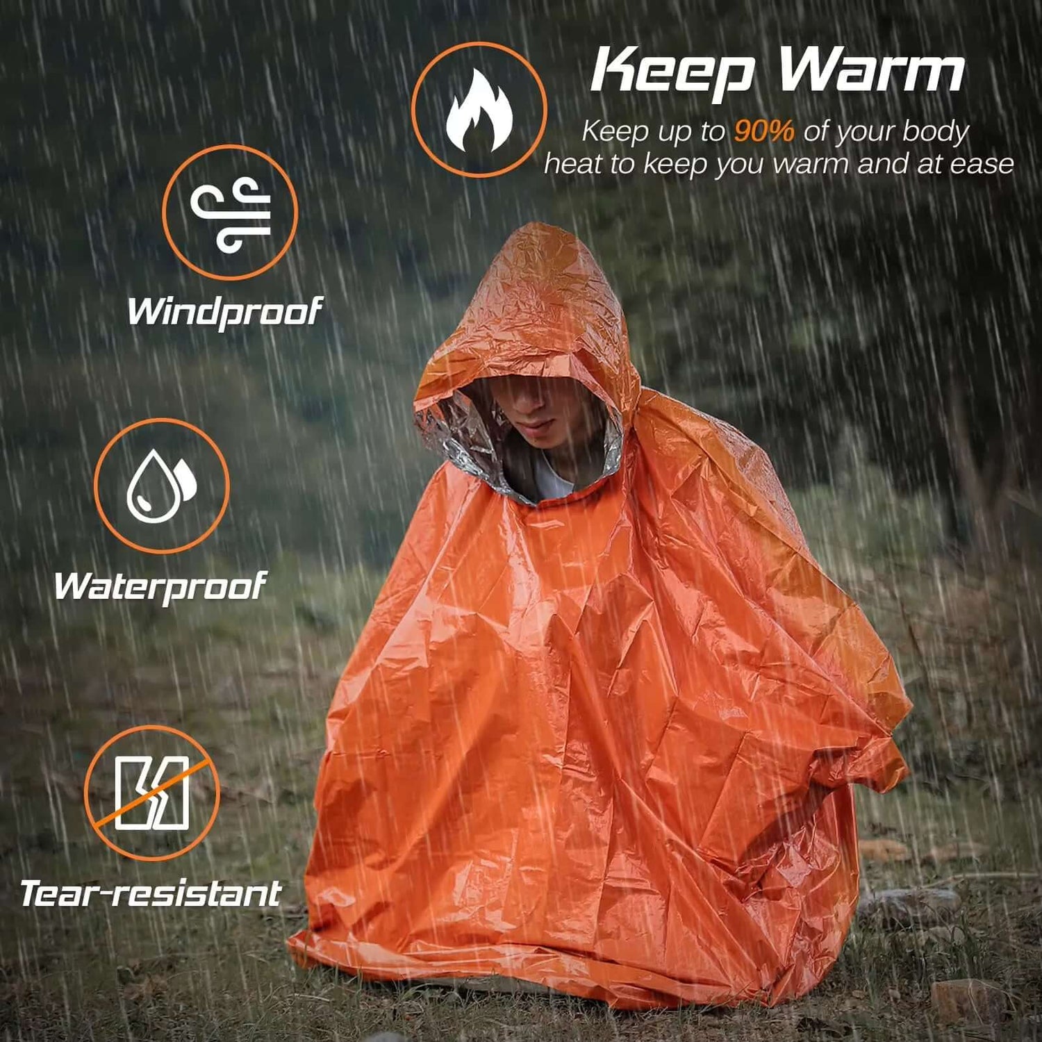 Emergency Waterproof Raincoat Aluminum Film Disposable Poncho Warm Thermal Rainwear Blankets Survival Tools Camping Equipment