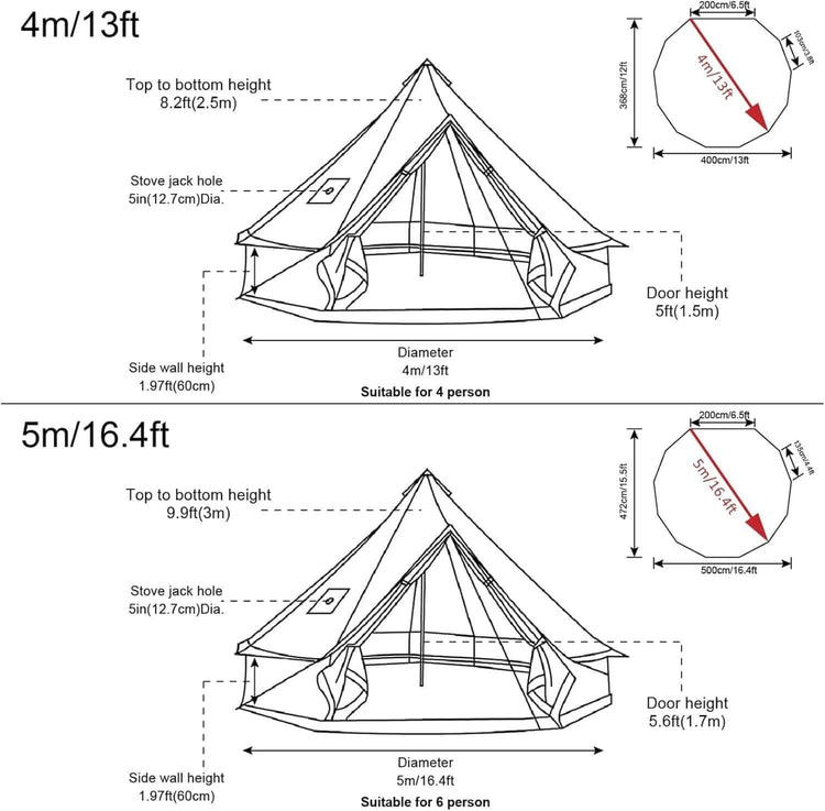 Bell Tent,4 Seasons Breathable 100% Cotton Canvas Yurt Tent - W/Stove Jack,Luxury Camping Tent Outdoor,Zipped Removable Floor