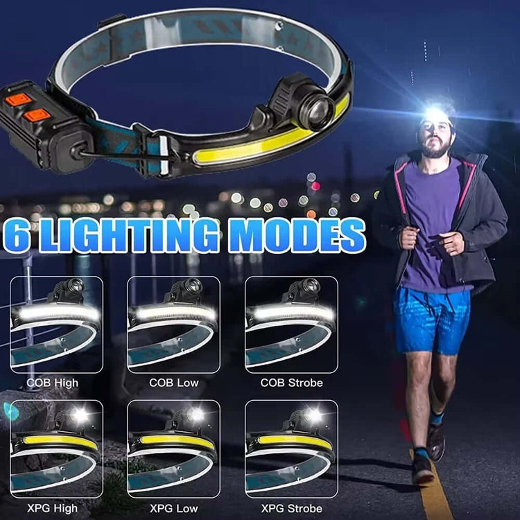 Induction Headlamp XPG+COB LED Head Lamp with Built-In Battery Flashlight Multi-Function USB Rechargeable 6 Modes Head Torch