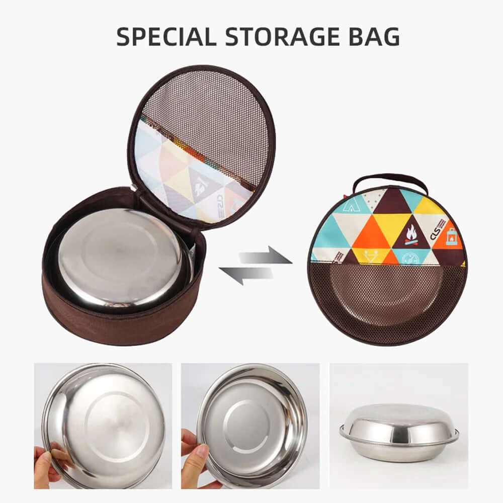 Portable Dinner Plates Camping Tableware Set Stainless Steel Bowls Soup Pots Cooking Camping Picnic