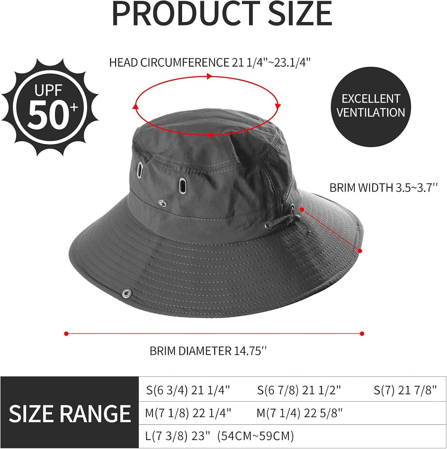 Women Men Sun Hats with Uv Protection, UPF50 + Waterproof Hiking Safari Wide Brim Cap, Also Suitable for Boys Girls Wear.