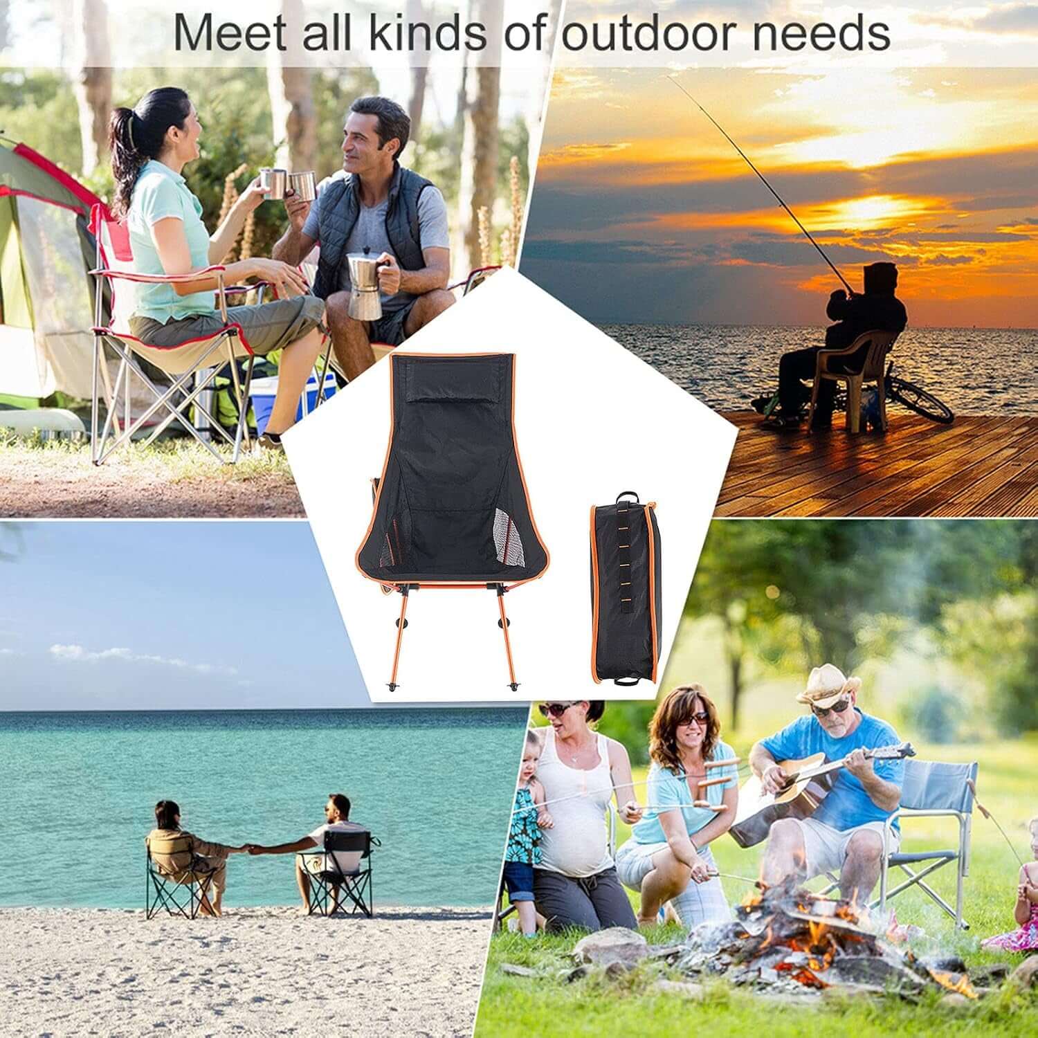 Folding High Back Camping Chair with Headrest, Portable Compact Chair for Outdoor Camp, Travel, Picnic, Hiking, 900D Oxford Cloth & Aluminum Alloy, Heavy Duty Foldable Outdoor Chair for Beach