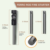 Fire Starter Survival Tool, Ferro Rod Kit with with Compass, Paracord and Whistle, Flint and Steel Survival Igniter with Tinder Rope and Tab for Camping, Hiking and Emergency