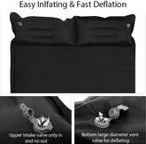 Double Camping Sleeping Pad Self Inflating Camping Mattress with Pillows 2 Person Camping Bed for Backpacking Black