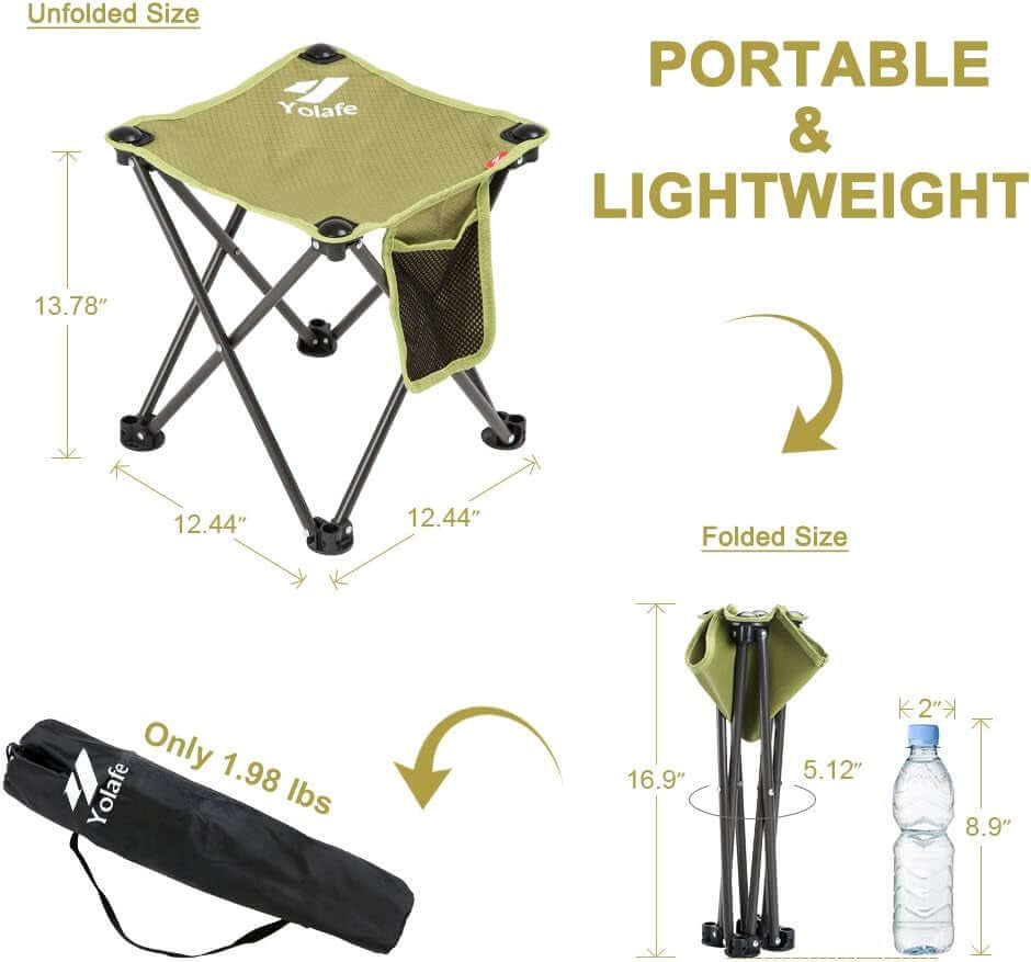 Camping Stool, Lightweight Sturdy Portable Stool with Side Pocket,Sets up in 1 Seconds, Folding Stool for Camping, Fishing, Hiking, Camping Stools for Adults with Carry Bag